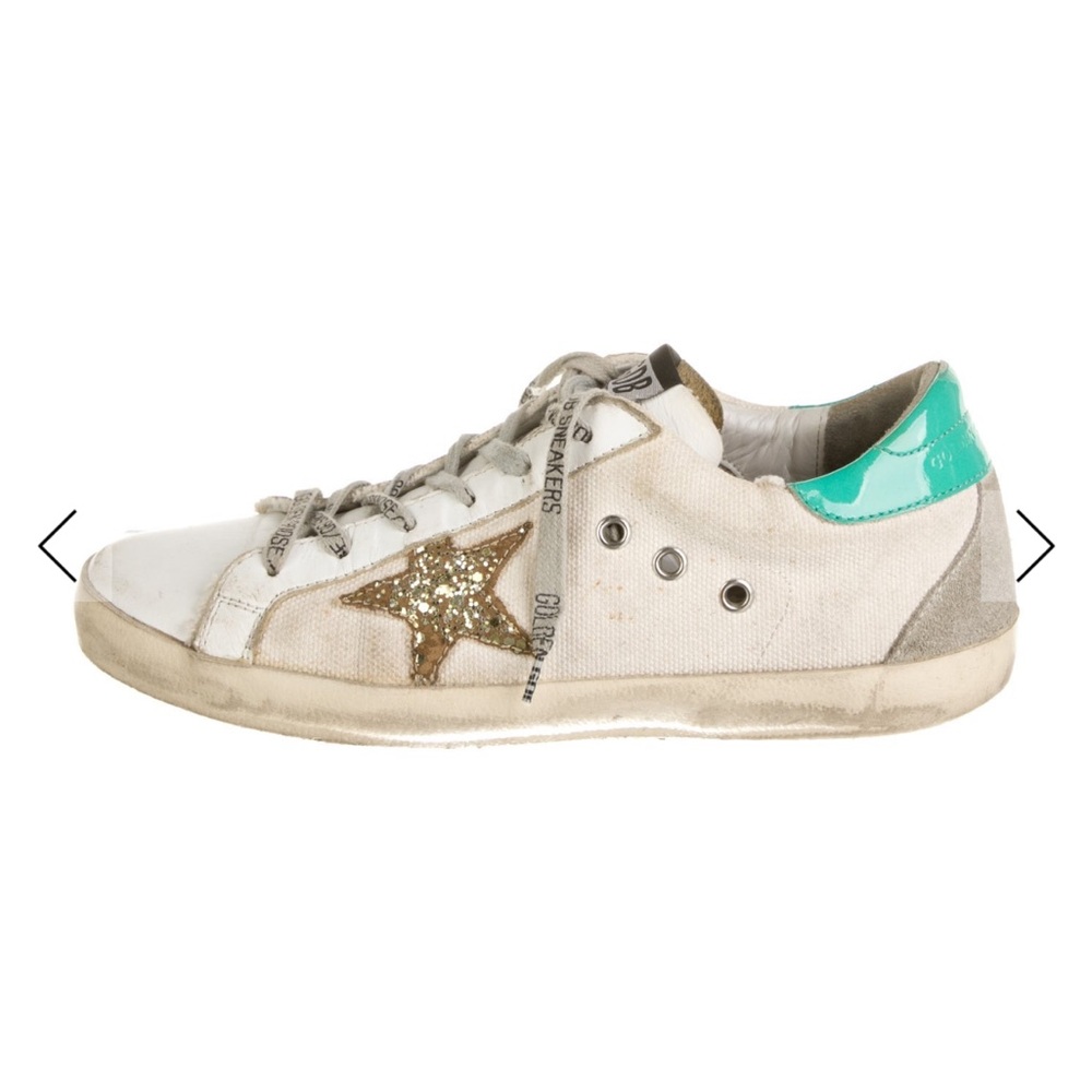 SOLD! Golden Goose White Sneakers with Gold Star and Turquoise Heel
